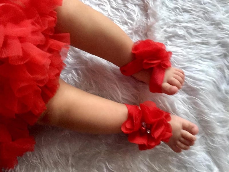 Ldcx Baby girls infant crochet butterfly headbands and knitted flower barefoot sandals.(BBFJ3) (Rd) - Image 2